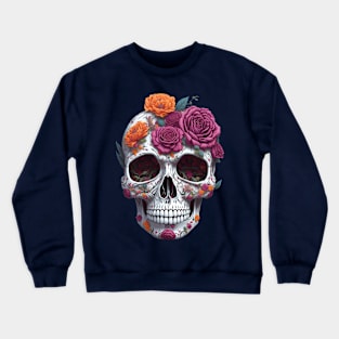 Funny Sugar Candy Skull With Flowers Crewneck Sweatshirt